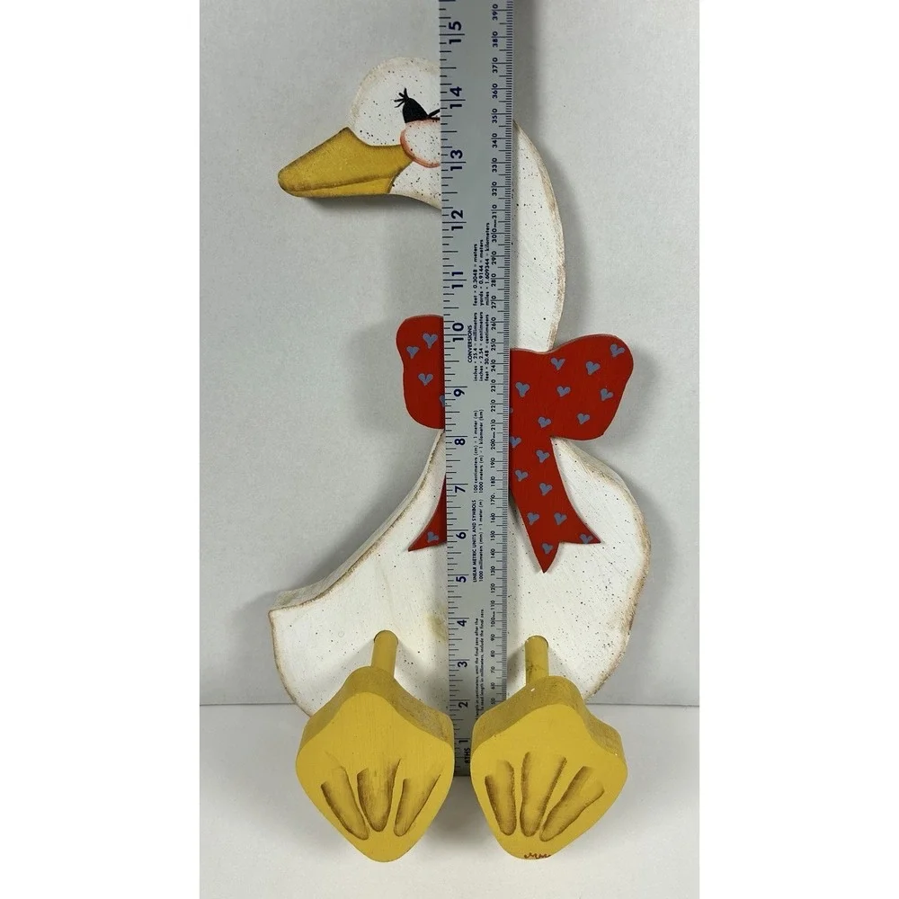 Vintage Folk Art Painted Wood Goose Wall Hanging with Hooks Farm Cottage Decor